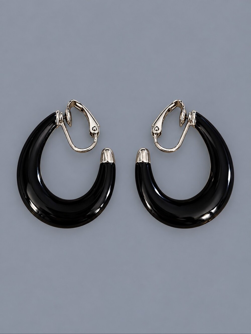 3/$30 Black Enamel Hoop Clip-On Earrings
